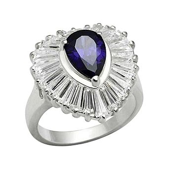 Alamode 925 Sterling Silver Cubic Zirconia Teardrop Ring