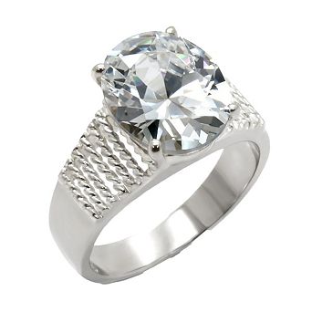 Alamode 925 Sterling Silver Cubic Zirconia Oval Ring