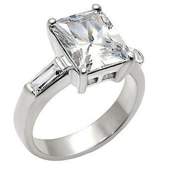 Alamode 925 Sterling Silver Cubic Zirconia Rectangle Ring