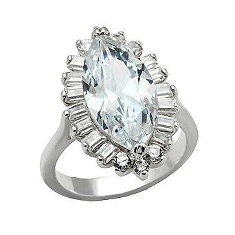 Alamode 925 Sterling Silver Cubic Zirconia Marquise Ring