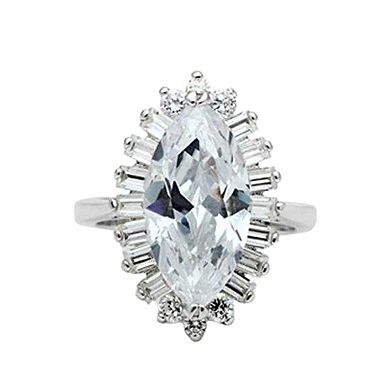 Alamode 925 Sterling Silver Cubic Zirconia Marquise Ring
