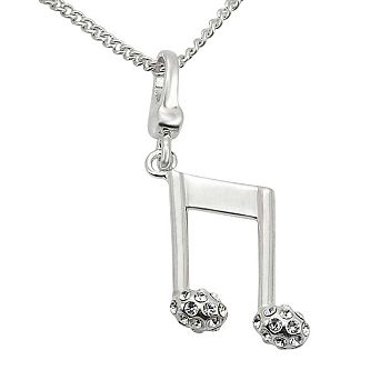 Alamode 925 Sterling Silver Cubic Zirconia Music Notes Necklace & Pendant