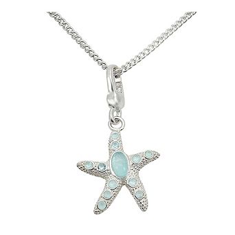 Alamode 925 Sterling Silver Synthetic Glass Starfish Necklace & Pendant