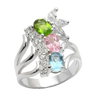 Alamode 925 Sterling Silver Cubic Zirconia Stacked Ring