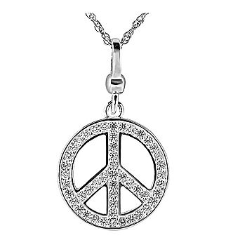 Alamode 925 Sterling Silver Cubic Zirconia Peace Sign Necklace & Pendant