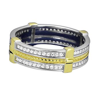 Alamode 925 Sterling Silver Cubic Zirconia Two Tone Ring