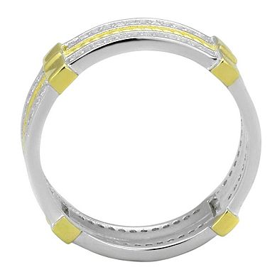 Alamode 925 Sterling Silver Cubic Zirconia Two Tone Ring