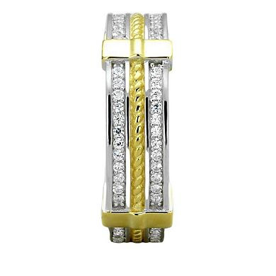 Alamode 925 Sterling Silver Cubic Zirconia Two Tone Ring