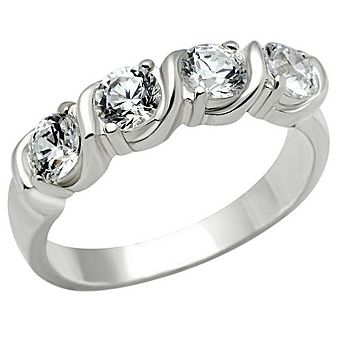 Alamode 925 Sterling Silver Cubic Zirconia Waves Ring