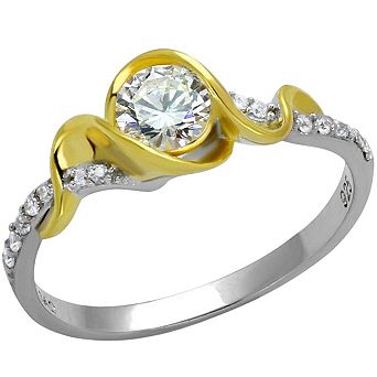 Alamode 925 Sterling Silver Cubic Zirconia Swirl Ring
