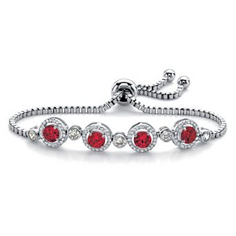 .92 ct w.Platinum-Plated Simulated Birthstone and CZ Adjustable Bolo Bracelet 9"