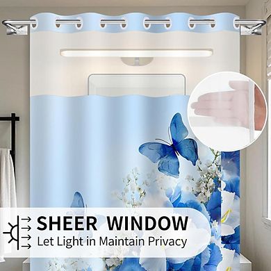 No Hook Nature Shower Curtain with Snap-in Liner, Waterproof, Floral Design
