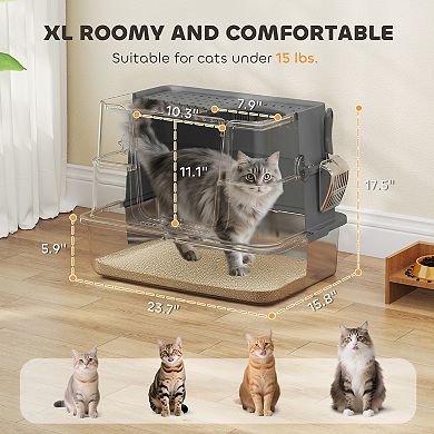PawHut XL Stainless Steel Litter Box with 100° Flip Top, Scoop