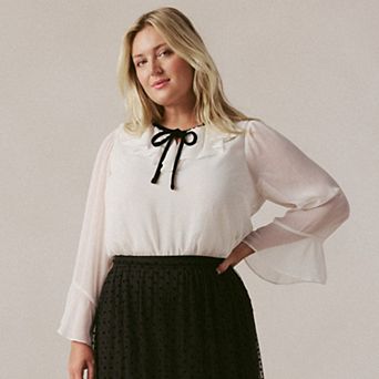 Plus Size LC Lauren Conrad Ruffle Collar Tie Neck Top