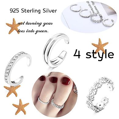 4PCS Sterling Silver Adjustable Toe Rings