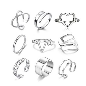 9Pack Adjustable Stainless Steel Rings