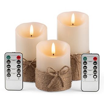 LED Candles with Remote Timer 4" 5" 6" Set of 3 Real Wax Pillar Flameless Operated Flickerin Candles