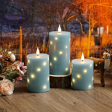 LED Candles with Star String Real Wax Remote Timer Flickering Pillar Flameless Home Decor