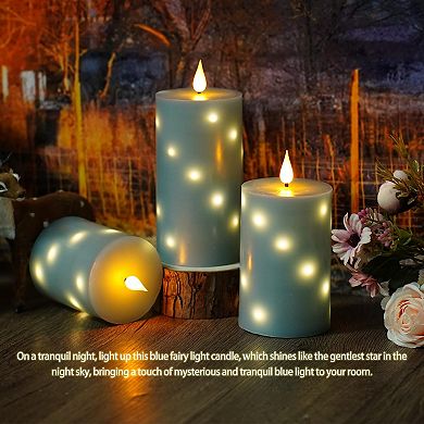 LED Candles with Star String Real Wax Remote Timer Flickering Pillar Flameless Home Decor