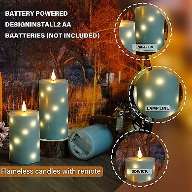 LED Candles with Star String Real Wax Remote Timer Flickering Pillar Flameless Home Decor