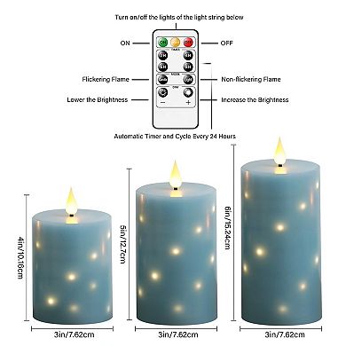 LED Candles with Star String Real Wax Remote Timer Flickering Pillar Flameless Home Decor