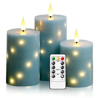 LED Candles with Star String Real Wax Remote Timer Flickering Pillar Flameless Home Decor