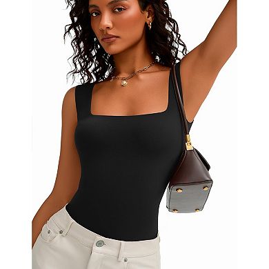 Avidlove Bodysuits for Women Square Neck Body Suit Double Lined Tank Top Bodysuit Soft