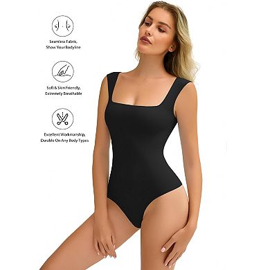 Avidlove Bodysuits for Women Square Neck Body Suit Double Lined Tank Top Bodysuit Soft
