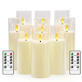 Flameless LED Candles with Remote Timer, Realistic 3D Wick, Battery Operated Pillar Candles Set of 9