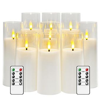 Flameless LED Candles with Remote Timer, Realistic 3D Wick, Battery Operated Pillar Candles Set of 9