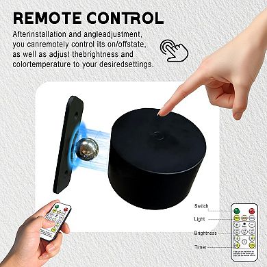 LED Wall Sconce Rechargeable Magnetic 360° Rotating Dimmable Remote Control Wireless Bedroom Reading