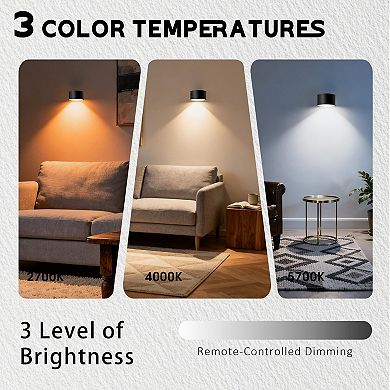 LED Wall Sconce Rechargeable Magnetic 360° Rotating Dimmable Remote Control Wireless Bedroom Reading