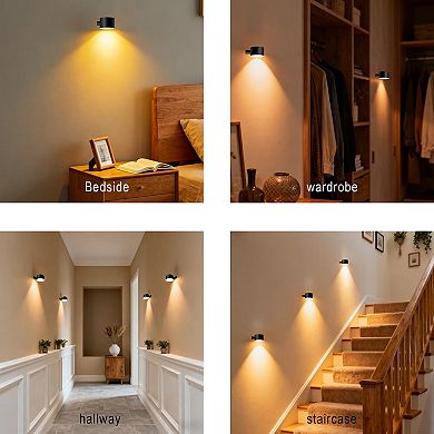 LED Wall Sconce Rechargeable Magnetic 360° Rotating Dimmable Remote Control Wireless Bedroom Reading