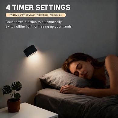 LED Wall Sconce Rechargeable Magnetic 360° Rotating Dimmable Remote Control Wireless Bedroom Reading