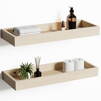 Floating Shelves with Raised Lip 15.7 Inch Wooden Set of 2 Wall Mounted Storage Display for Bedroom