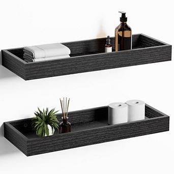Floating Shelves with Raised Lip 15.7 Inch Wooden Set of 2 Wall Mounted Storage Display for Bedroom