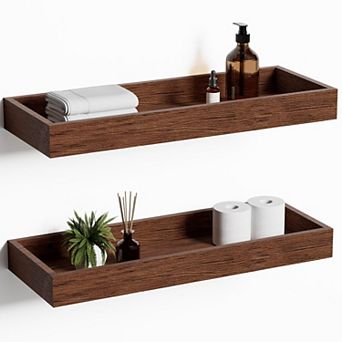 Floating Shelves with Raised Lip 15.7 Inch Wooden Set of 2 Wall Mounted Storage Display for Bedroom