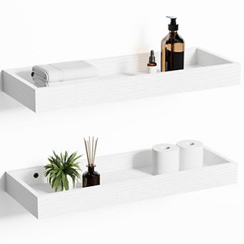 Floating Shelves with Raised Lip 15.7 Inch Wooden Set of 2 Wall Mounted Storage Display for Bedroom