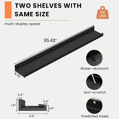 Picture Ledge Shelf Floating Shelves Set of 2 36 Inch Wall Mounted Photo Frame Display Bookshelf