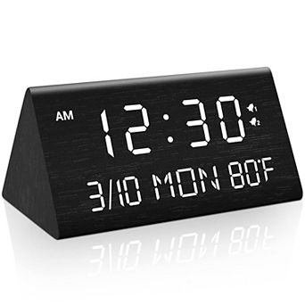 Wooden Digital Alarm Clock 0-100% Dimmer Dual Alarm Weekday/Everyday Mode 9 Mins Snooze 12/24H