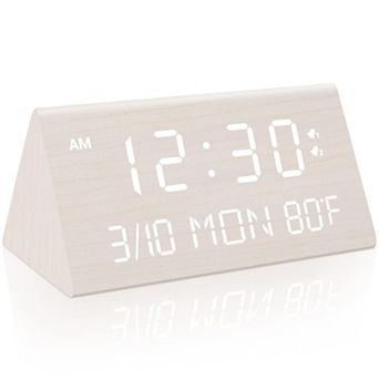 Wooden Digital Alarm Clock 0-100% Dimmer Dual Alarm Weekday/Everyday Mode 9 Mins Snooze 12/24H