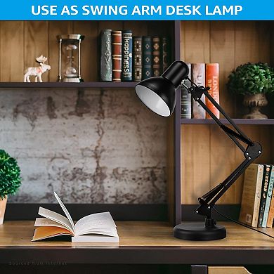 Metal Desk Lamp with Clamp Swing Arm Adjustable Gooseneck Architect Table Light E26 Base Multi-joint