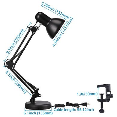 Metal Desk Lamp with Clamp Swing Arm Adjustable Gooseneck Architect Table Light E26 Base Multi-joint