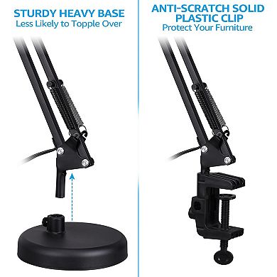 Metal Desk Lamp with Clamp Swing Arm Adjustable Gooseneck Architect Table Light E26 Base Multi-joint