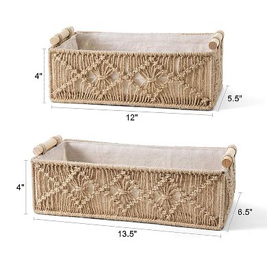 Macrame Storage Baskets Boho Woven Decorative Organizer Set 2