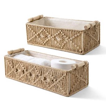 Macrame Storage Baskets Boho Woven Decorative Organizer Set 2