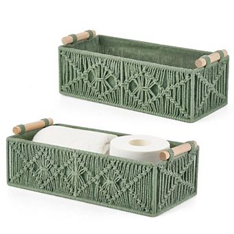 Macrame Storage Baskets Boho Woven Decorative Organizer Set 2