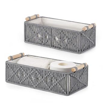 Macrame Storage Baskets Boho Woven Decorative Organizer Set 2