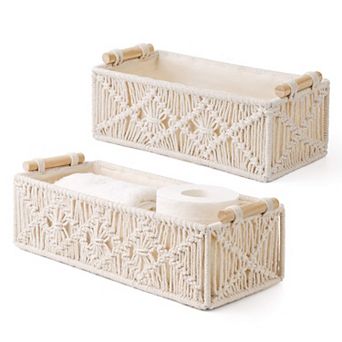 Macrame Storage Baskets Boho Woven Decorative Organizer Set 2