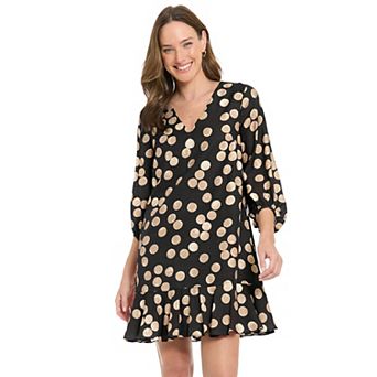 Women's London Times V-Neck High-Low Bishop Flounce Shift Dress